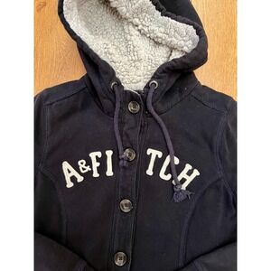 Vtg Y2K Abercrombie & Fitch Sherpa Lined Button Hoodie Jacket Women M Navy